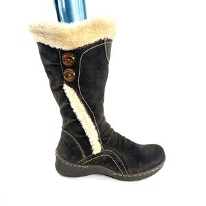 Bearpaw Elister Women Size 7 Brown Suede Boot Winter Zip Faux Fur Lined
